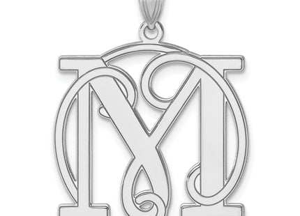 Large Sterling Silver Rhodium-plated Fancy Script Letter Initial Pendant