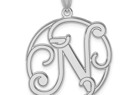 Large Sterling Silver Rhodium-plated Fancy Script Letter Initial Pendant