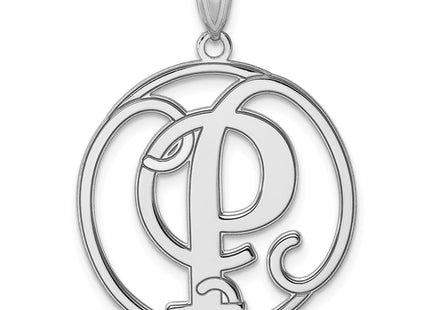 Large Sterling Silver Rhodium-plated Fancy Script Letter Initial Pendant