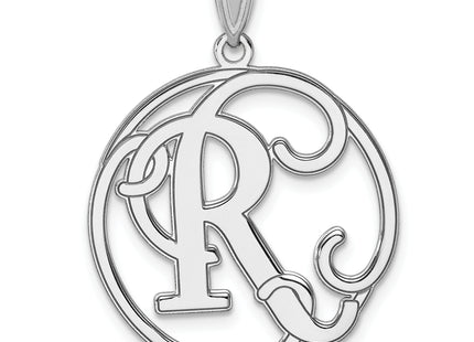 Large Sterling Silver Rhodium-plated Fancy Script Letter Initial Pendant