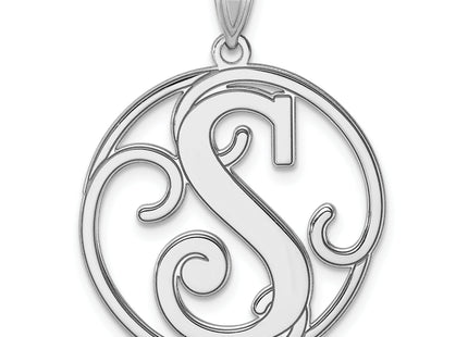 Large Sterling Silver Rhodium-plated Fancy Script Letter Initial Pendant
