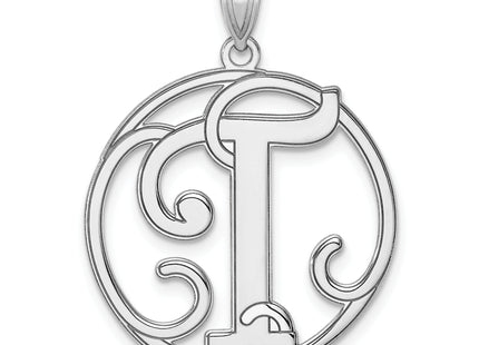 Large Sterling Silver Rhodium-plated Fancy Script Letter Initial Pendant
