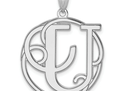 Large Sterling Silver Rhodium-plated Fancy Script Letter Initial Pendant
