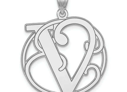 Large Sterling Silver Rhodium-plated Fancy Script Letter Initial Pendant