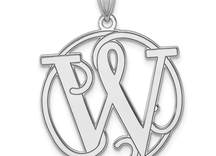 Large Sterling Silver Rhodium-plated Fancy Script Letter Initial Pendant