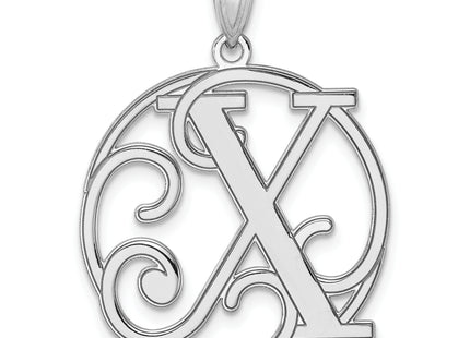 Large Sterling Silver Rhodium-plated Fancy Script Letter Initial Pendant