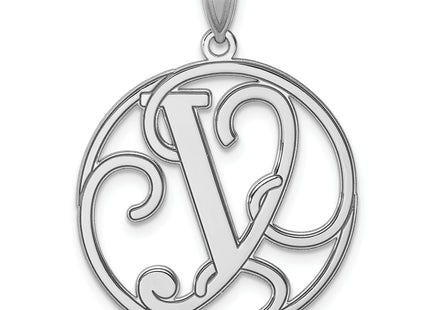 Large Sterling Silver Rhodium-plated Fancy Script Letter Initial Pendant