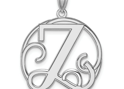 Large Sterling Silver Rhodium-plated Fancy Script Letter Initial Pendant