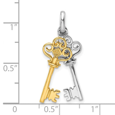 Sterling Silver Rhodium and Gold-tone 2 Piece Dangle Key Pendant