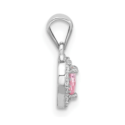 Sterling Silver Rhodium-plated Clear and Pink CZ Heart Pendant, 12.2 x 7.4mm