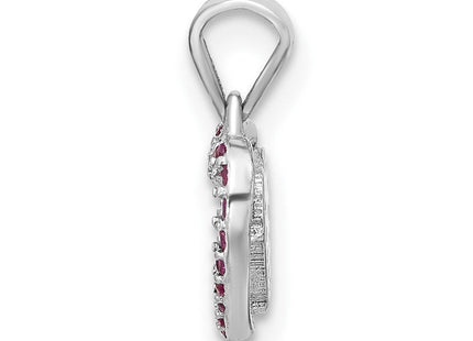 Sterling Silver Rhodium-plated Clear and Pink CZ Heart Pendant (Style QC11283)