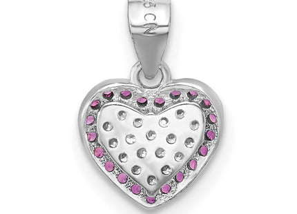 Sterling Silver Rhodium-plated Clear and Pink CZ Heart Pendant (Style QC11283)