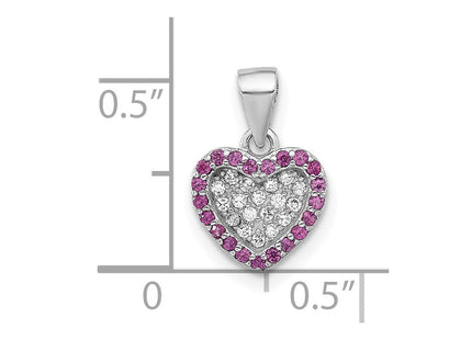 Sterling Silver Rhodium-plated Clear and Pink CZ Heart Pendant (Style QC11283)