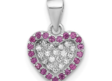 Sterling Silver Rhodium-plated Clear and Pink CZ Heart Pendant (Style QC11283)
