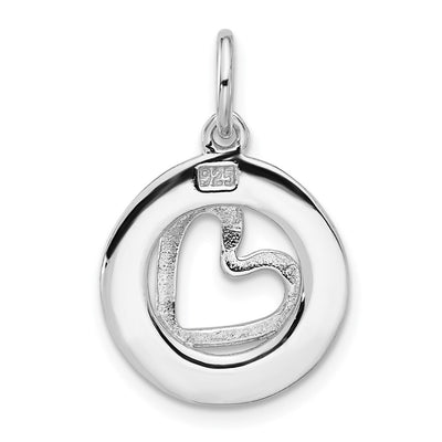Sterling Silver Rhodium-plated Polished/Hammered Circle Heart Pendant