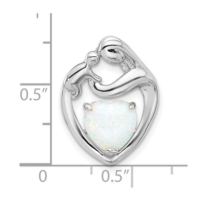 Sterling Silver Rhodium-plated Created Opal Mother/Child Heart Slide