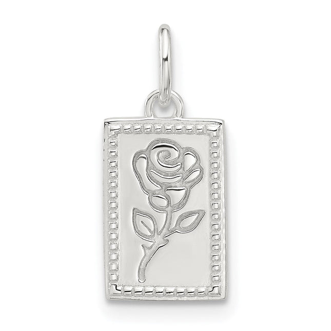 Sterling Silver E-coated Rose Charm, 16.35 x 8.2mm