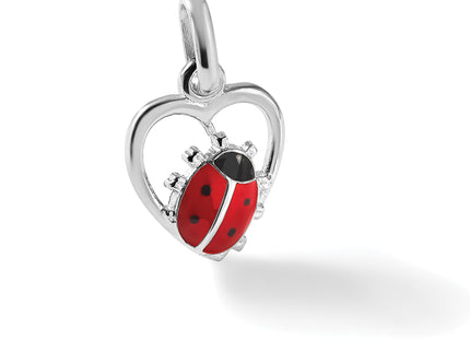 Sterling Silver Rhodium-plated Enameled Ladybug in Heart Pendant