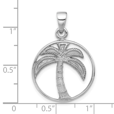 Sterling Silver Rhodium-Plated Textured and Polished Palm Tree Pendant