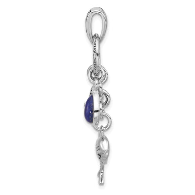Sterling Silver Rhodium-plated Antiqued Lapis Lazuli Dolphin and Starfish Pendant