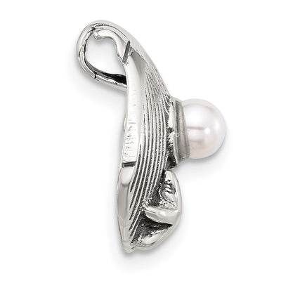Sterling Silver Polished and Antiqued Synthetic Pearl Seashell Chain Slide