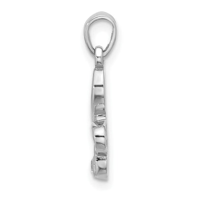 Sterling Silver Rhodium-plated CZ Treble Clef Pendant, 21.4 x 8mm