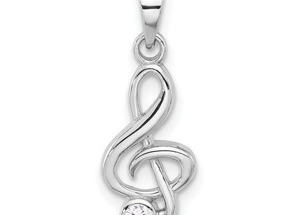 Sterling Silver Rhodium-plated CZ Treble Clef Pendant (Style QC11383)