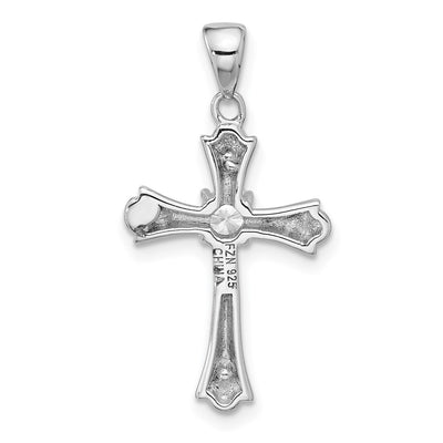 Sterling Silver Rhodium-plated CZ Budded Cross Pendant, 28.85 x 15.3mm