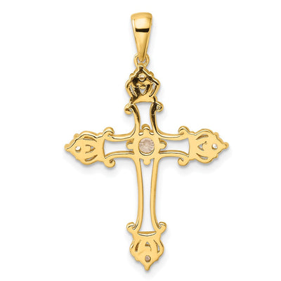 Sterling Silver Gold-plated CZ Cross Pendant, 36 x 22.7mm