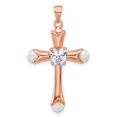 Sterling silver cubic zirconia cross pendant, synthetic stone