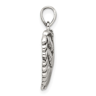 Sterling Silver Polished and Antiqued CZ Angel Wing Heart Pendant