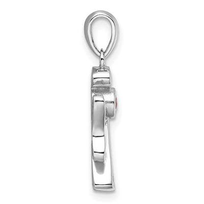 Sterling Silver Rhodium-plated Pink and Clear CZ Angel Pendant