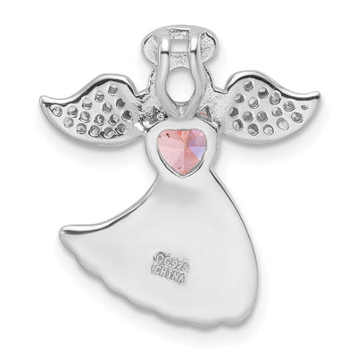 SS Rhodium-plated Pink and Clear CZ Angel Chain Slide Pendant