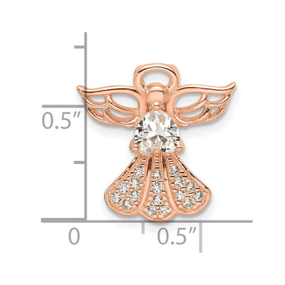 Sterling Silver Rose Gold-plated CZ Angel Chain Slide Pendant