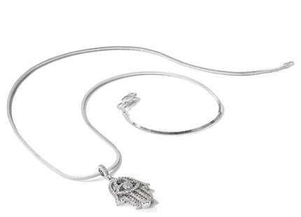 Sterling Silver Rhodium-plated CZ Evil Eye Hamsa Pendant