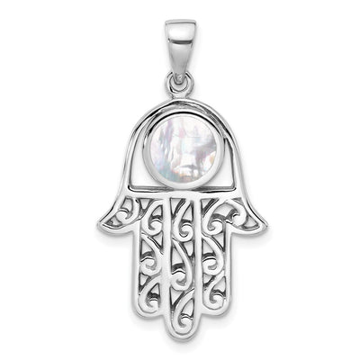 Sterling silver mother of pearl hamsa pendant