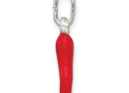 Sterling Silver Red Enamel Italian Horn Pendant