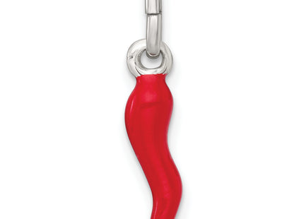 Sterling Silver Red Enamel Italian Horn Pendant