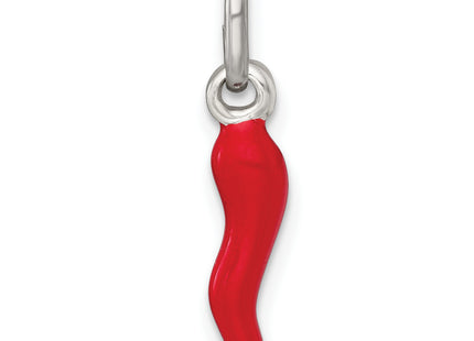 Sterling Silver Red Enamel Italian Horn Pendant