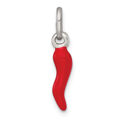 Sterling Silver Red Enamel Italian Horn Pendant