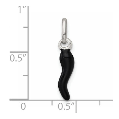 Sterling Silver Black Enamel Italian Horn Pendant, 19.8 x 4.3mm