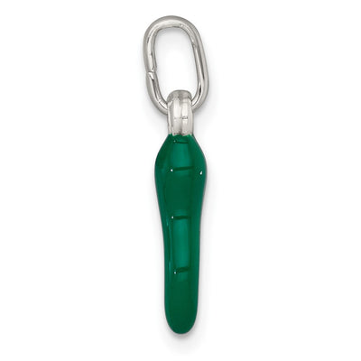 Sterling Silver Green Enamel Italian Horn Pendantsterling Silver, 19.8 x 4.3mm