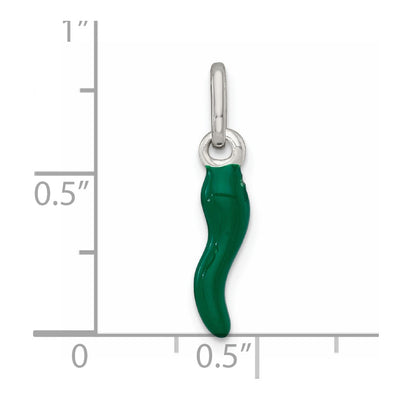 Sterling Silver Green Enamel Italian Horn Pendantsterling Silver, 19.8 x 4.3mm