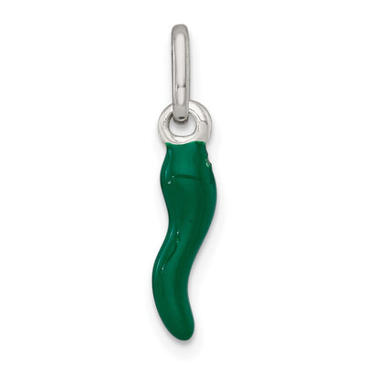 Sterling Silver Green Enamel Italian Horn Pendantsterling Silver, 19.8 x 4.3mm