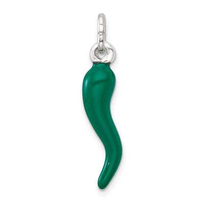 Sterling Silver Green Enamel Italian Horn Pendantsterling Silver, 29.2 x 6.7mm
