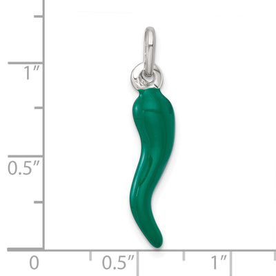 Sterling Silver Green Enamel Italian Horn Pendantsterling Silver, 29.2 x 6.7mm