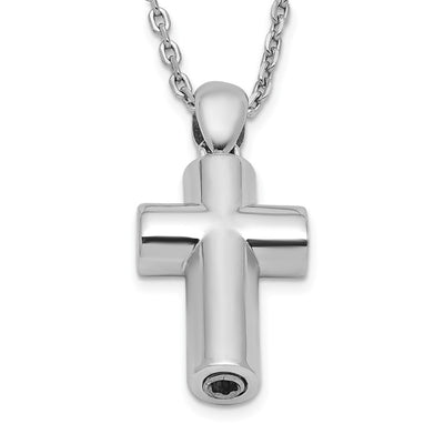 Sterling Silver Rhodium-plated Polished Cross Ash Holder Necklace