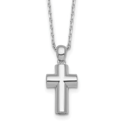 Sterling Silver Rhodium-plated Polished Cross Ash Holder Necklace