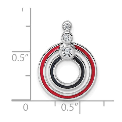 Sterling Silver Rhodium-plated CZ with Black and Red Enameled Circles Pendant