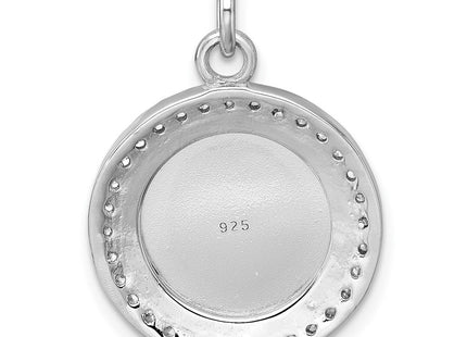 Sterling Silver Rhodium-plated Polished CZ Engraveable Circle Pendant (Style QC11543)